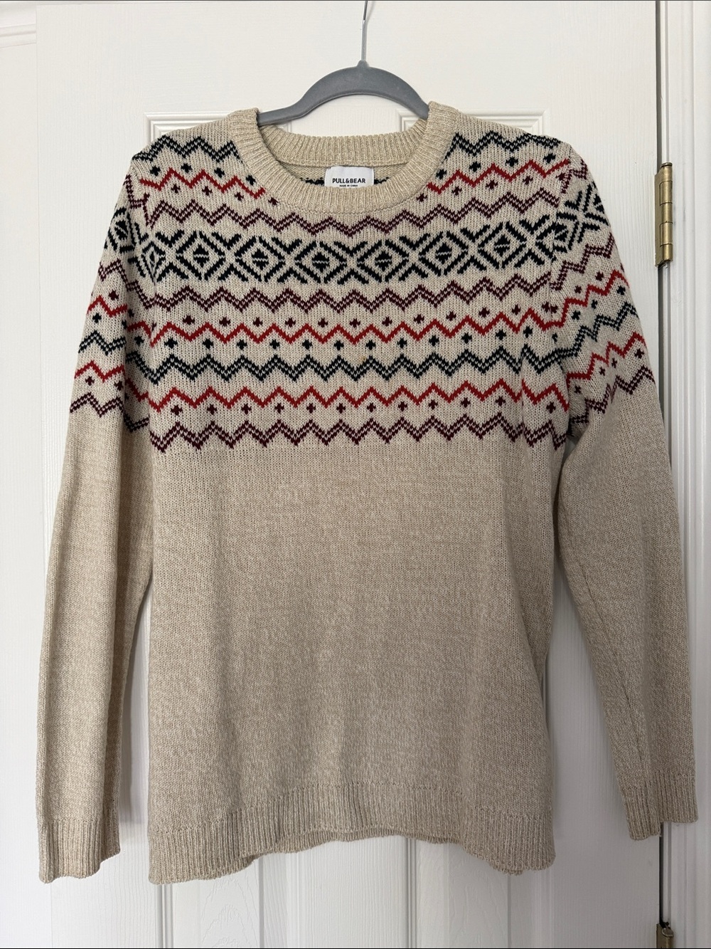 Pull&Bear Beige Crewneck Sweater with Fair Isle Pattern